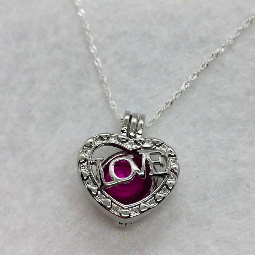 Silver Heart Pearl Charm Sterling Silver Chain.